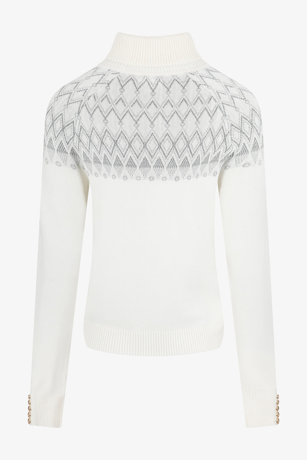 Ladies Smart Linear Diamond Knit Roll Neck Jumper - Cream