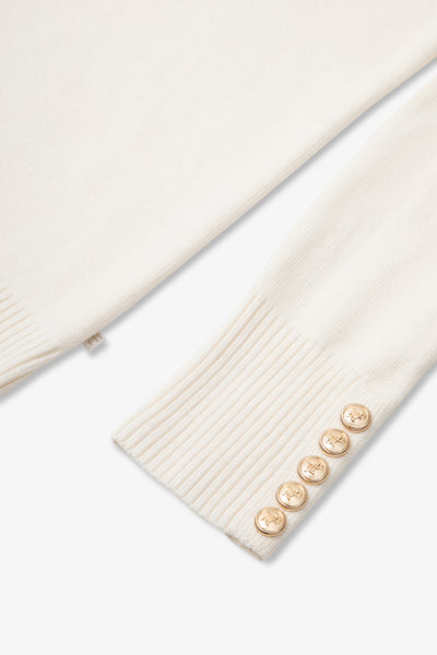 Ladies Smart Linear Diamond Knit Roll Neck Jumper - Cream