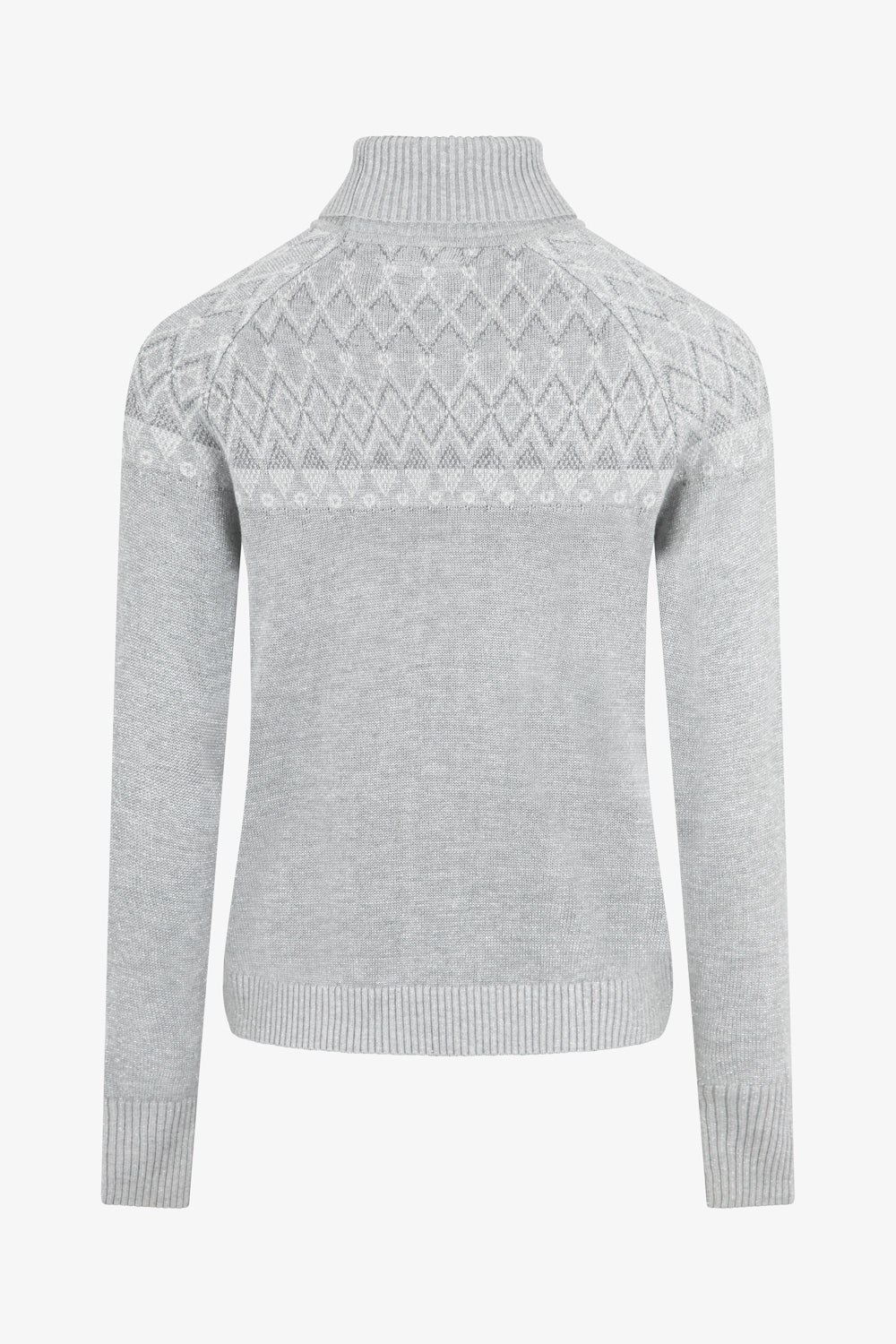 Ladies Glittery Smart Linear Diamond Knit Roll Neck Jumper - Silver