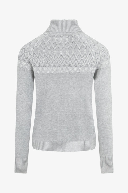 Ladies Glittery Smart Linear Diamond Knit Roll Neck Jumper - Silver