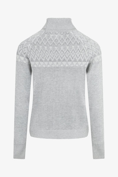 Ladies Glittery Smart Linear Diamond Knit Roll Neck Jumper - Silver