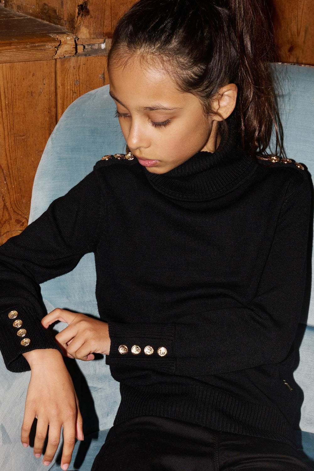 Kids Smart Roll Neck Knit Jumper with TLT Trims - Black