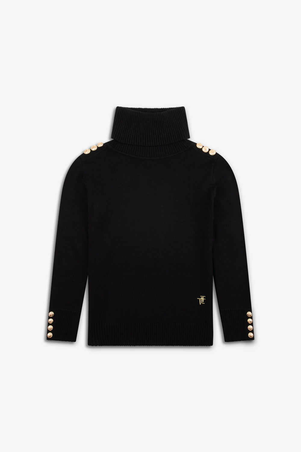 Kids Smart Roll Neck Knit Jumper with TLT Trims - Black