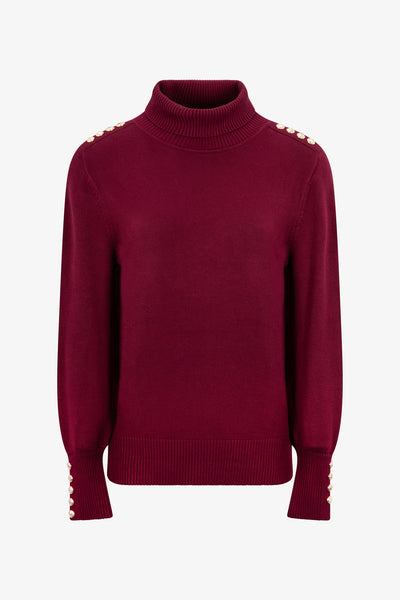 Ladies Smart Roll Nk Jumper with TLT Trim - Claret