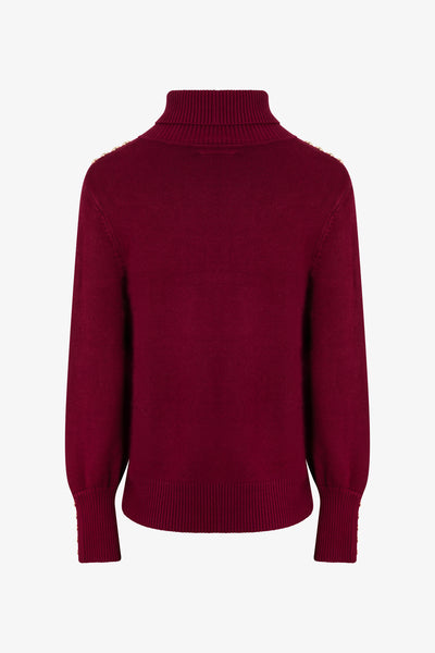 Ladies Smart Roll Nk Jumper with TLT Trim - Claret