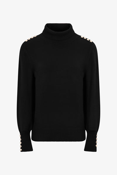 Ladies Smart Roll Nk Jumper with TLT Trim - Black
