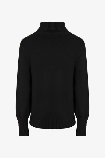 Ladies Smart Roll Nk Jumper with TLT Trim - Black