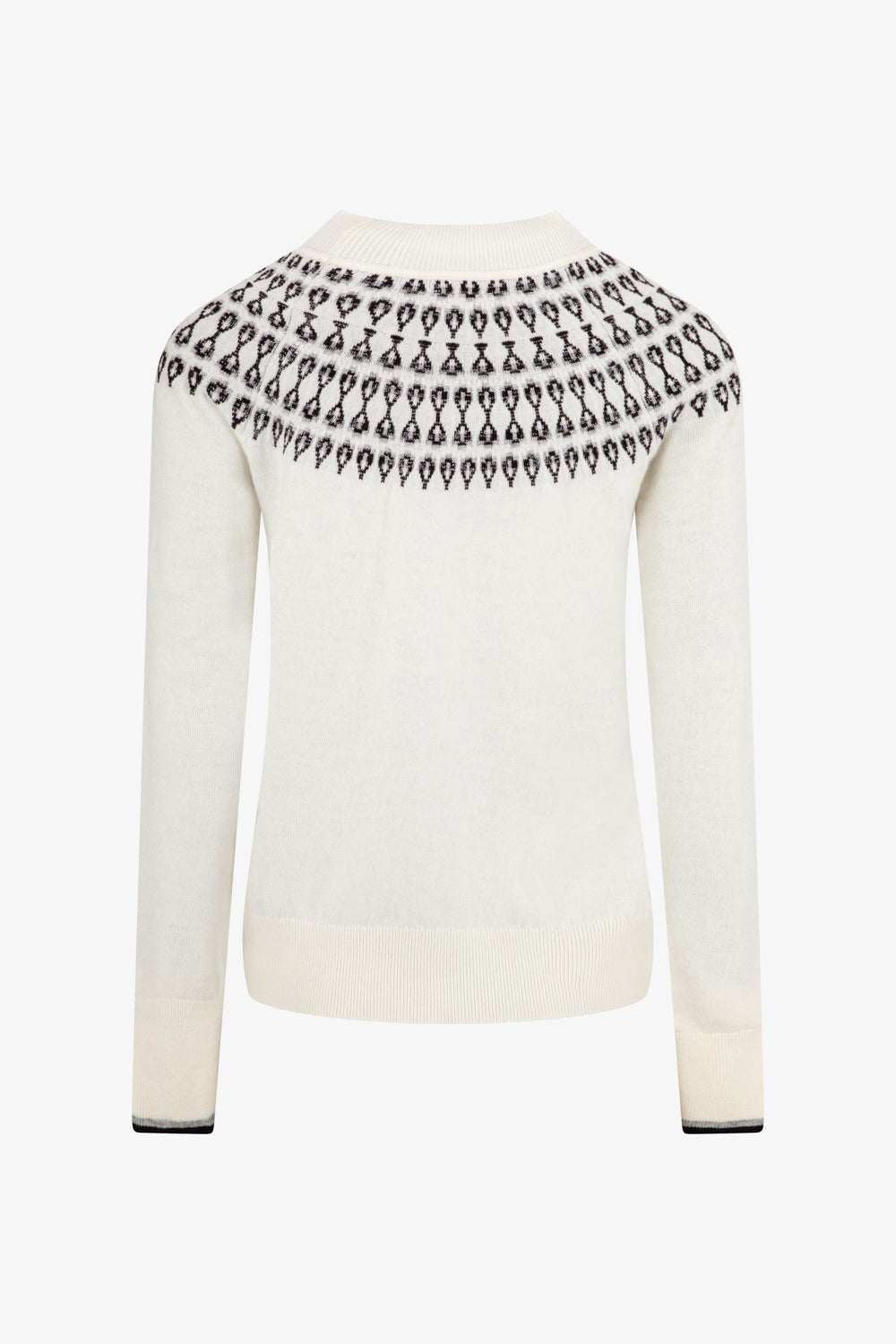 Ladies Smart Fairisle Knit Funnel Neck Jumper with lurex - Cream
