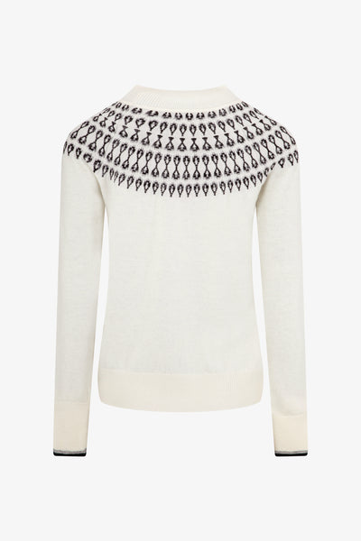 Ladies Smart Fairisle Knit Funnel Neck Jumper with lurex - Cream