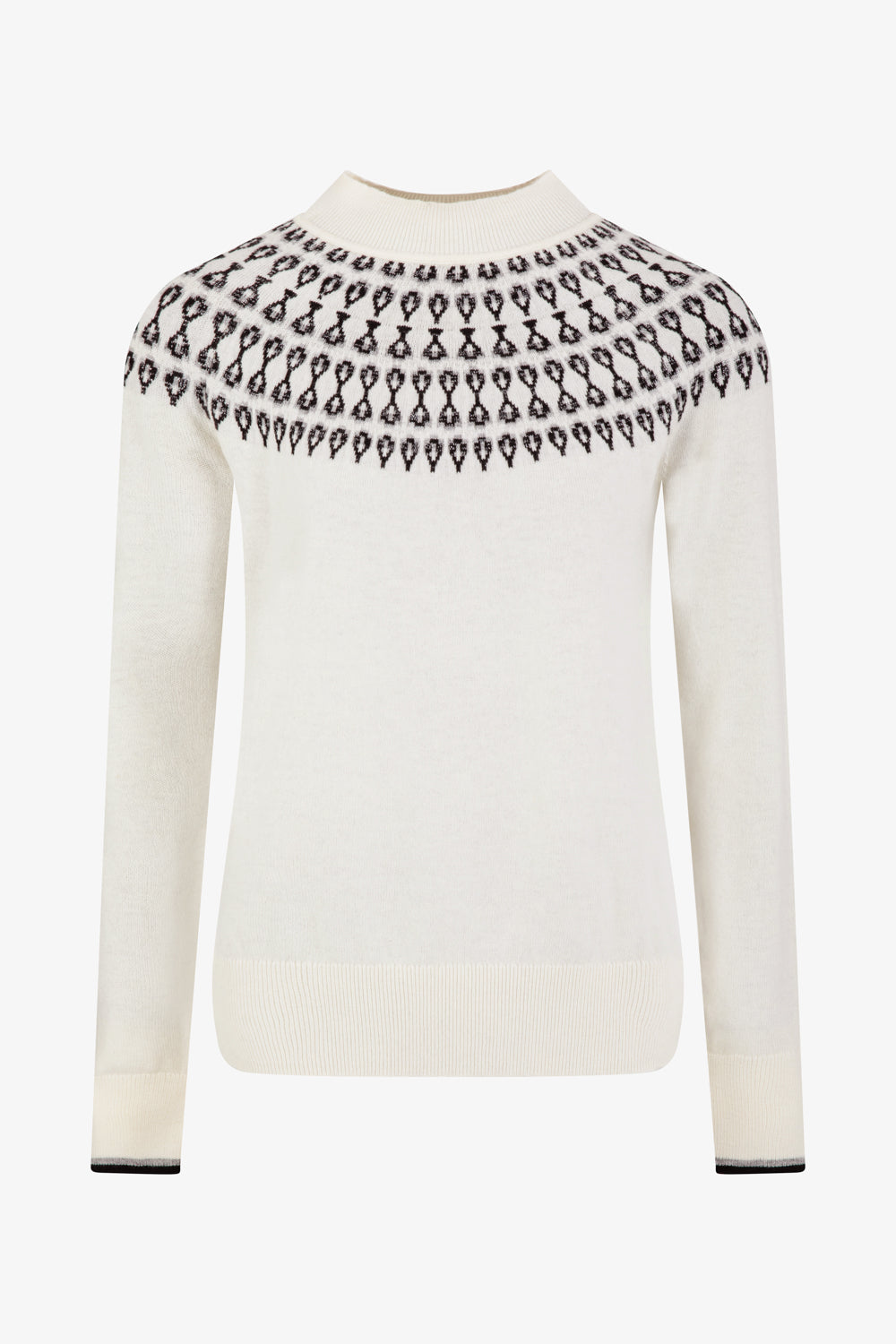 Ladies Smart Fairisle Knit Funnel Neck Jumper with lurex - Cream