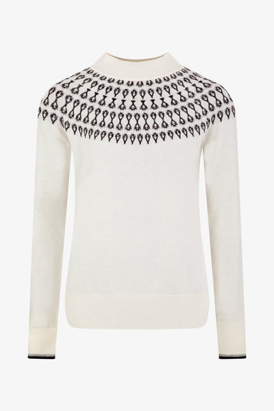 Ladies Smart Fairisle Knit Funnel Neck Jumper with lurex - Cream