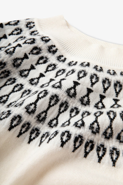 Ladies Smart Fairisle Knit Funnel Neck Jumper with lurex - Cream