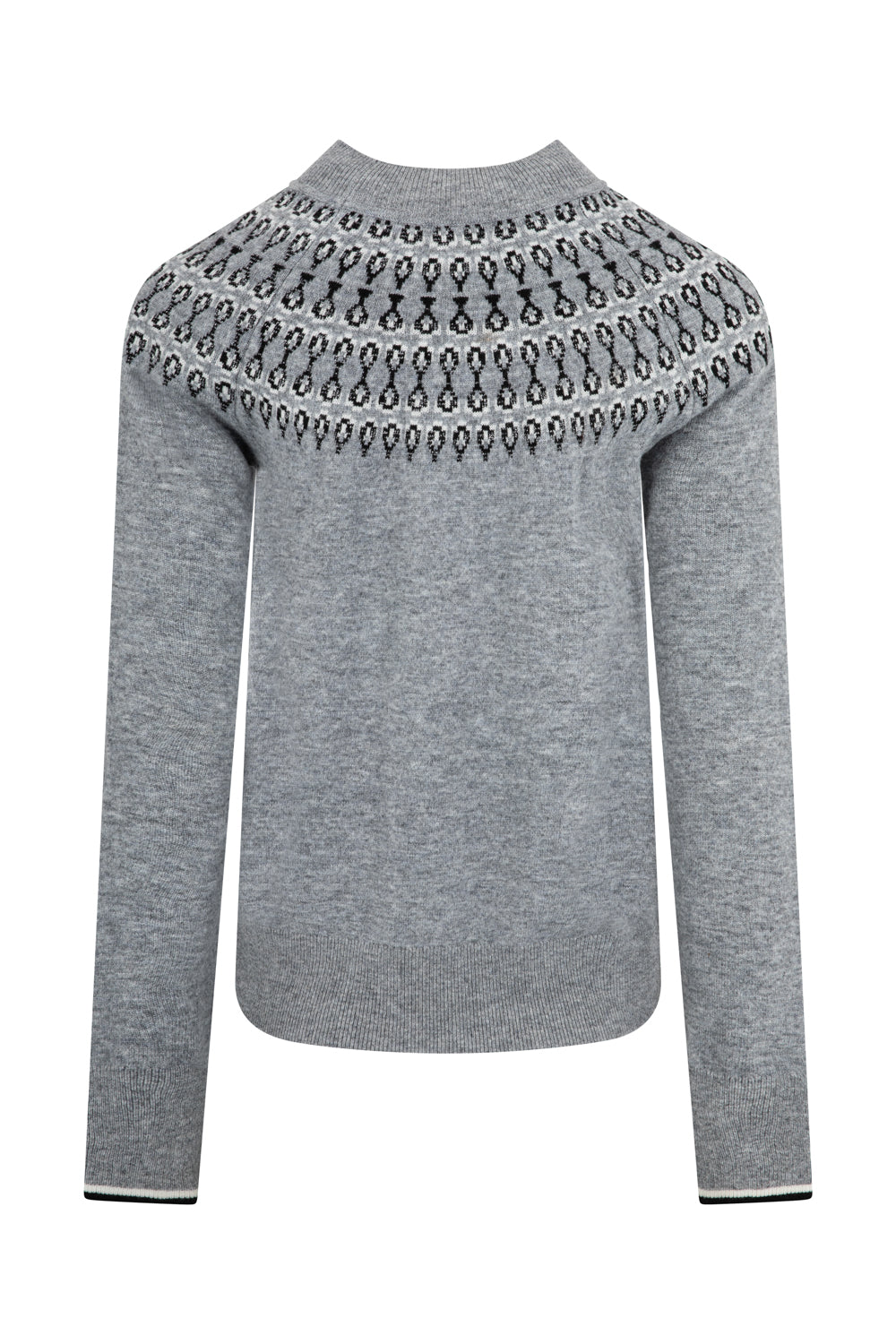 Ladies Smart Fairisle Knit Funnel Neck Jumper with lurex - Grey