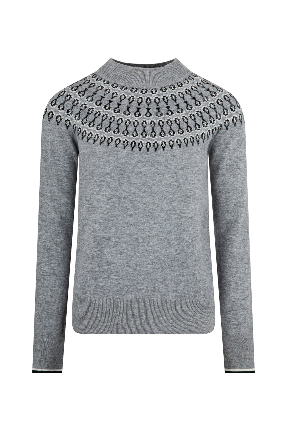 Ladies Smart Fairisle Knit Funnel Neck Jumper with lurex - Grey