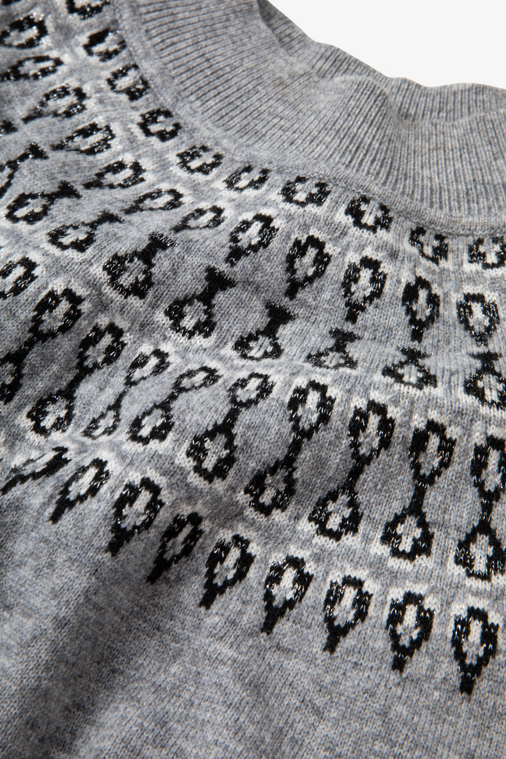 Ladies Smart Fairisle Knit Funnel Neck Jumper with lurex - Grey