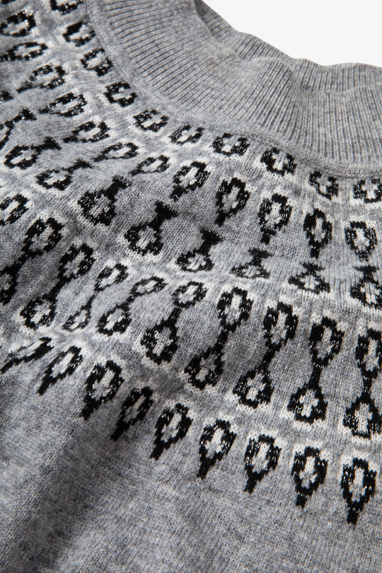 Ladies Smart Fairisle Knit Funnel Neck Jumper with lurex - Grey