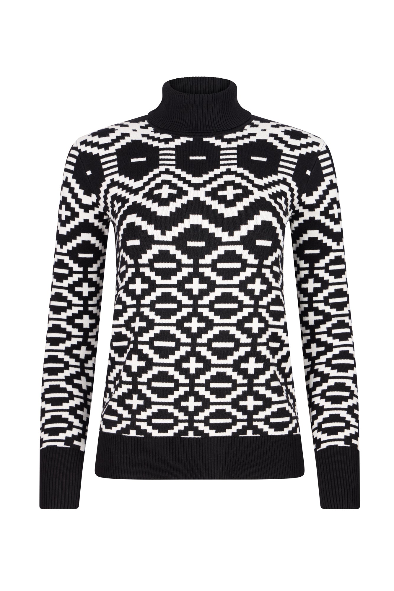 Black/ Cream Ladies Geometric Ski Jumper