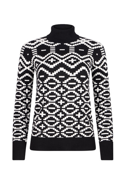 Black/ Cream Ladies Geometric Ski Jumper