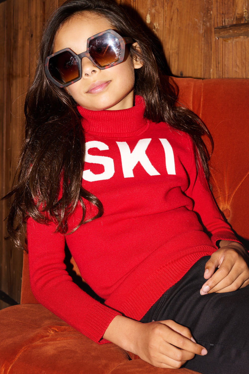 Red/ Cream Kids Ski Text Jumper