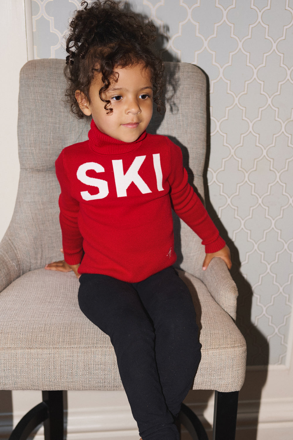 Red/ Cream Kids Ski Text Jumper