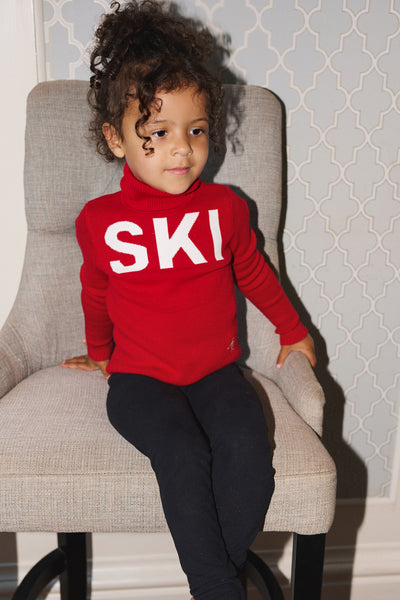Red/ Cream Kids Ski Text Jumper