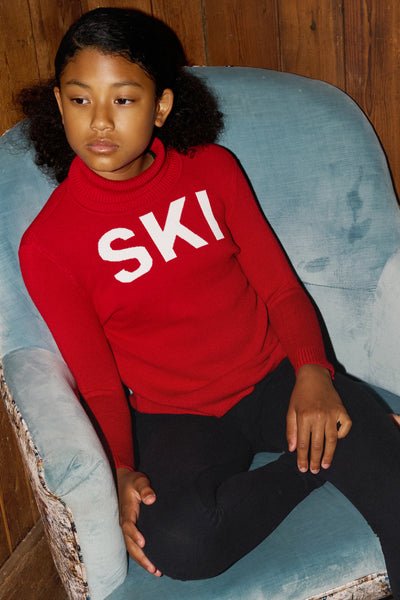 Red/ Cream Kids Ski Text Jumper
