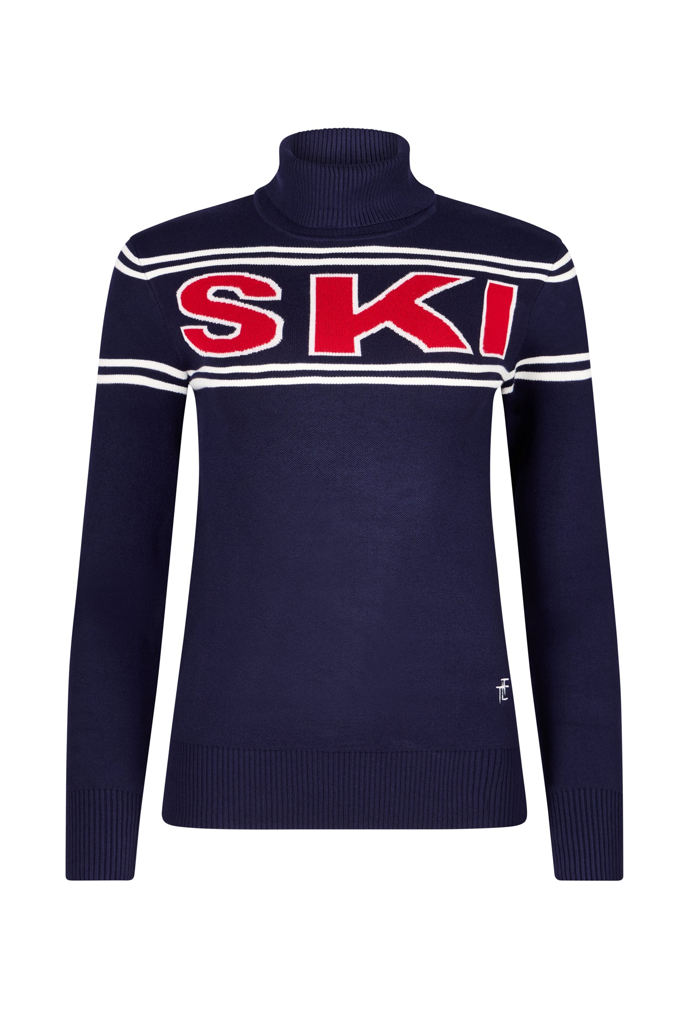 Navy Ladies Ski Text Jumper