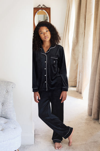 Black Kids Satin Button Through Pjs