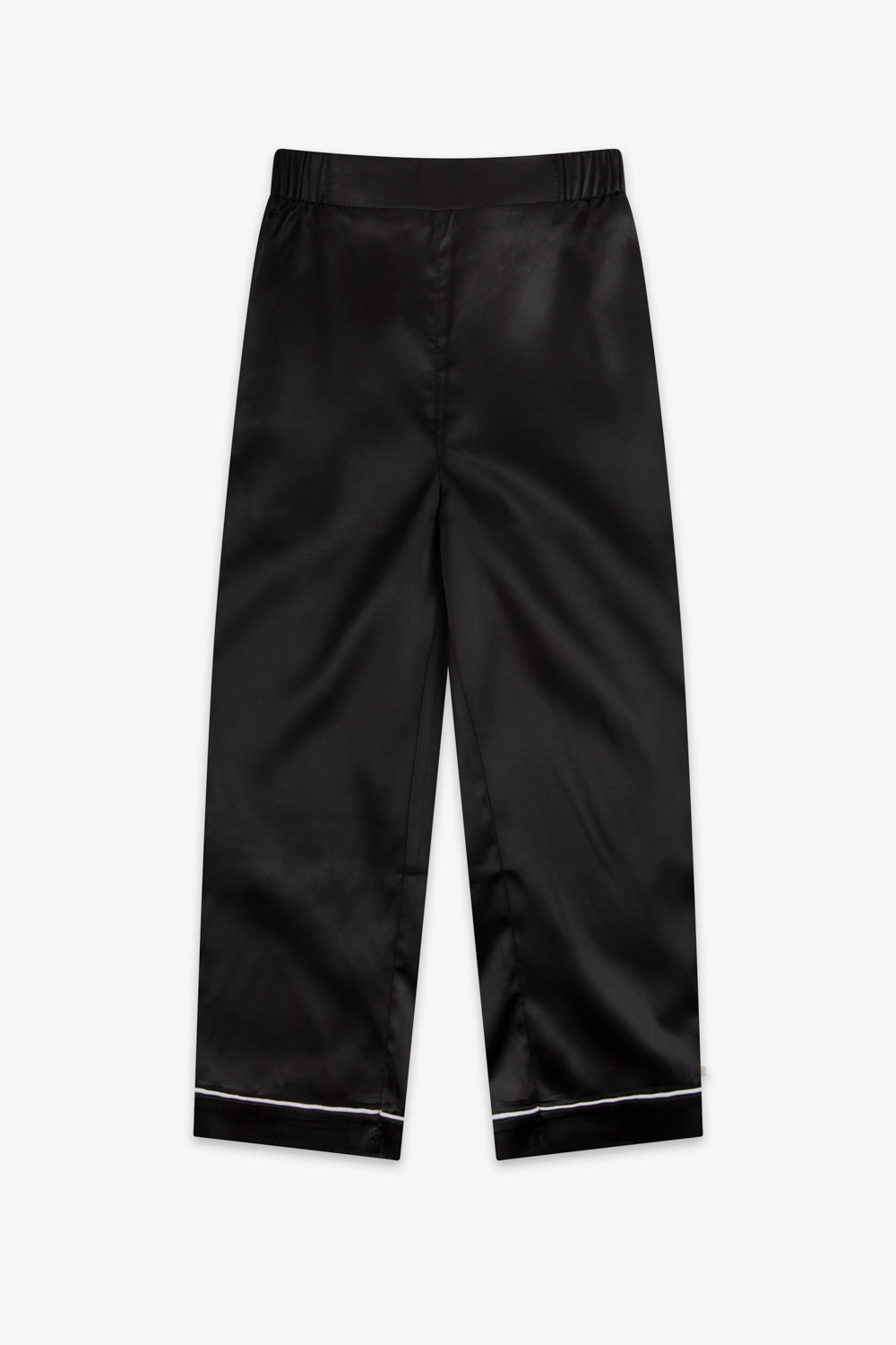 Black Satin Piped Button Through Pjs