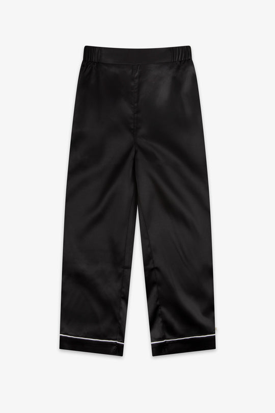 Black Satin Piped Button Through Pjs