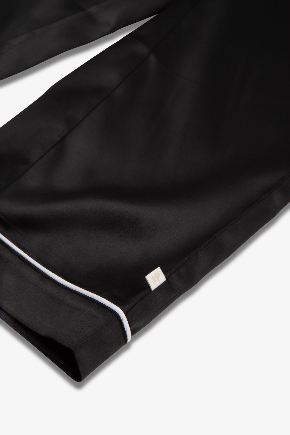 Black Ladies Satin Piping Trim Button Through Pjs