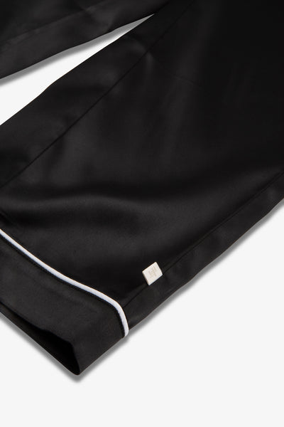 Black Ladies Satin Piping Trim Button Through Pjs