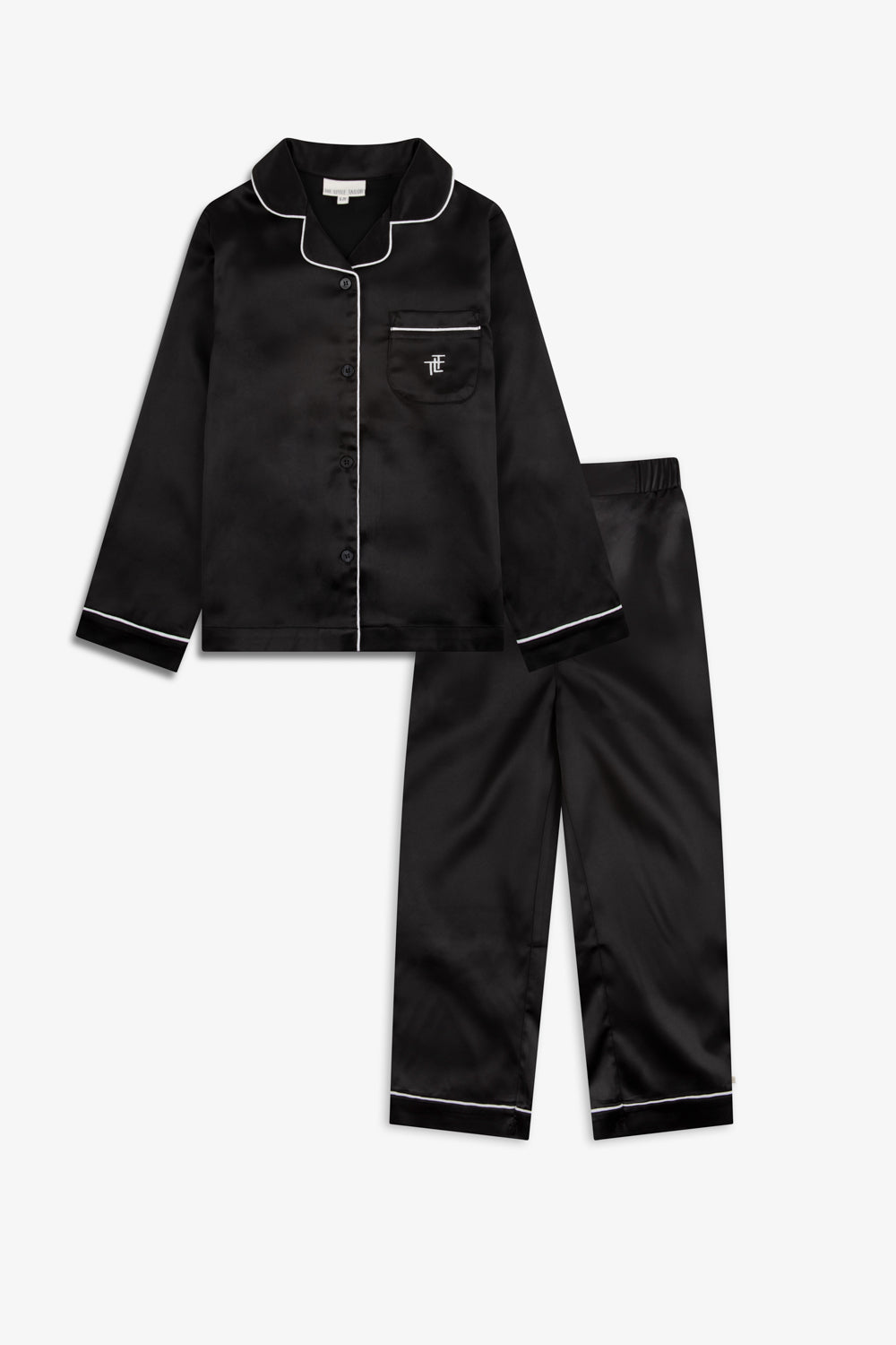 Black Ladies Satin Piping Trim Button Through Pjs