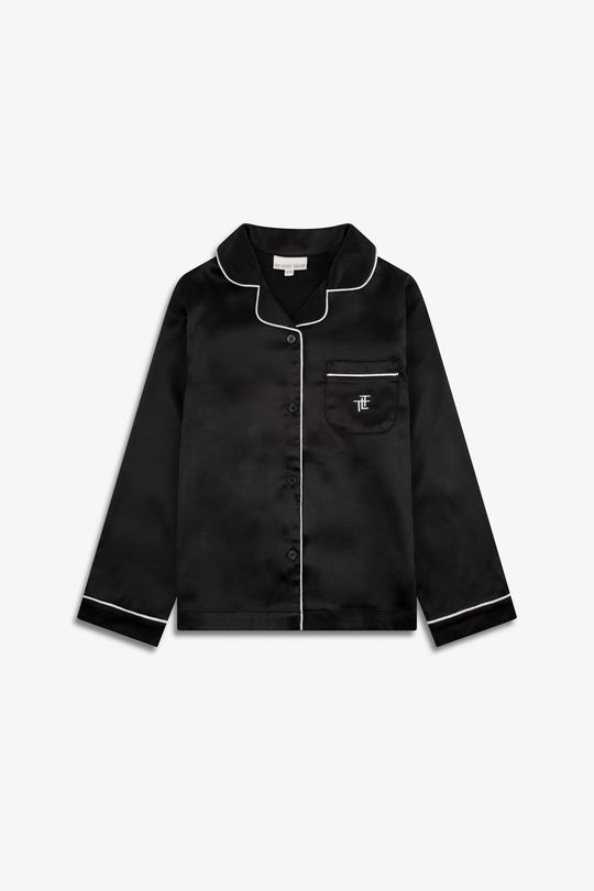 Black Kids Satin Button Through Pjs