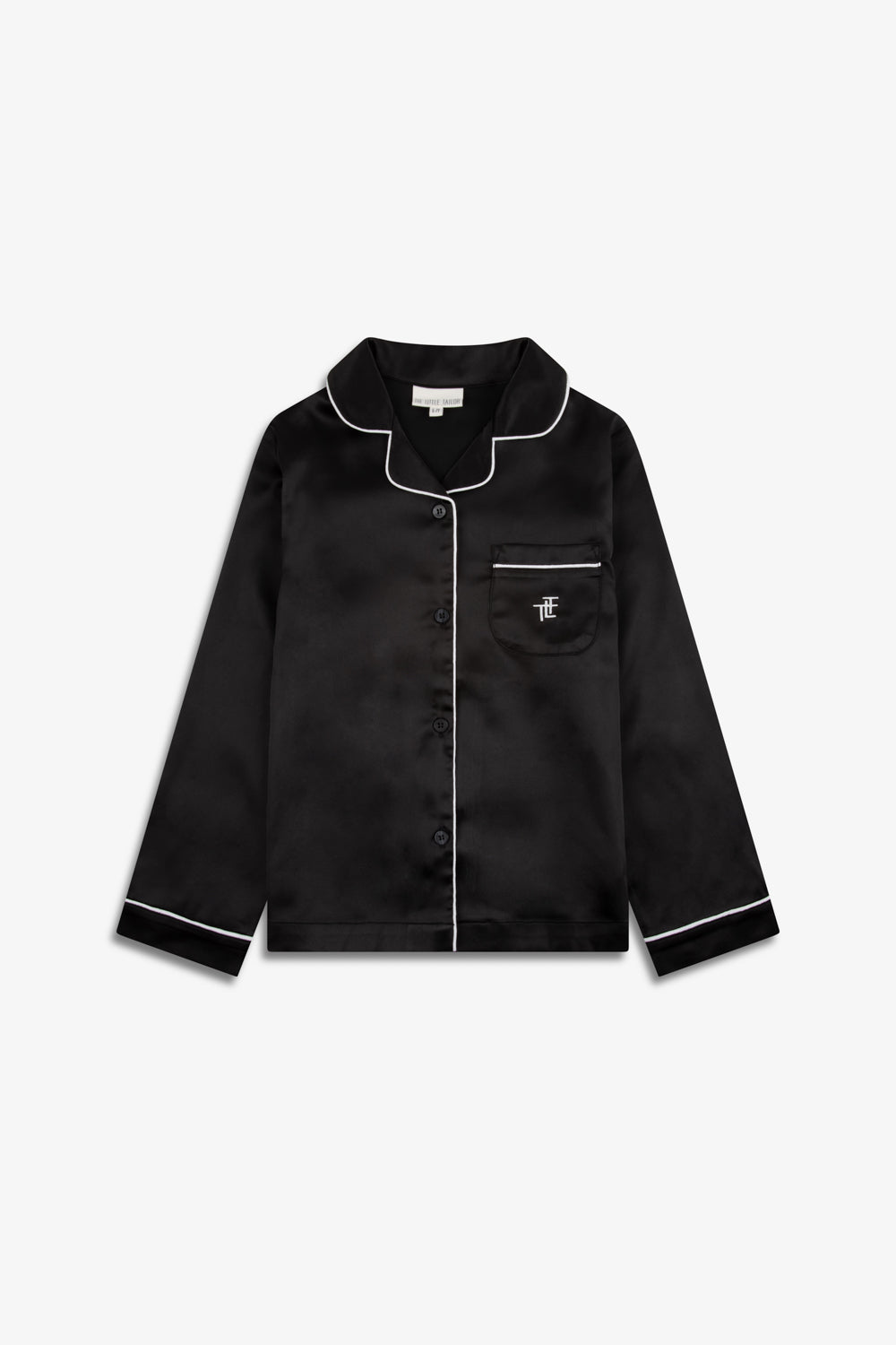 Black Satin Piped Button Through Pjs
