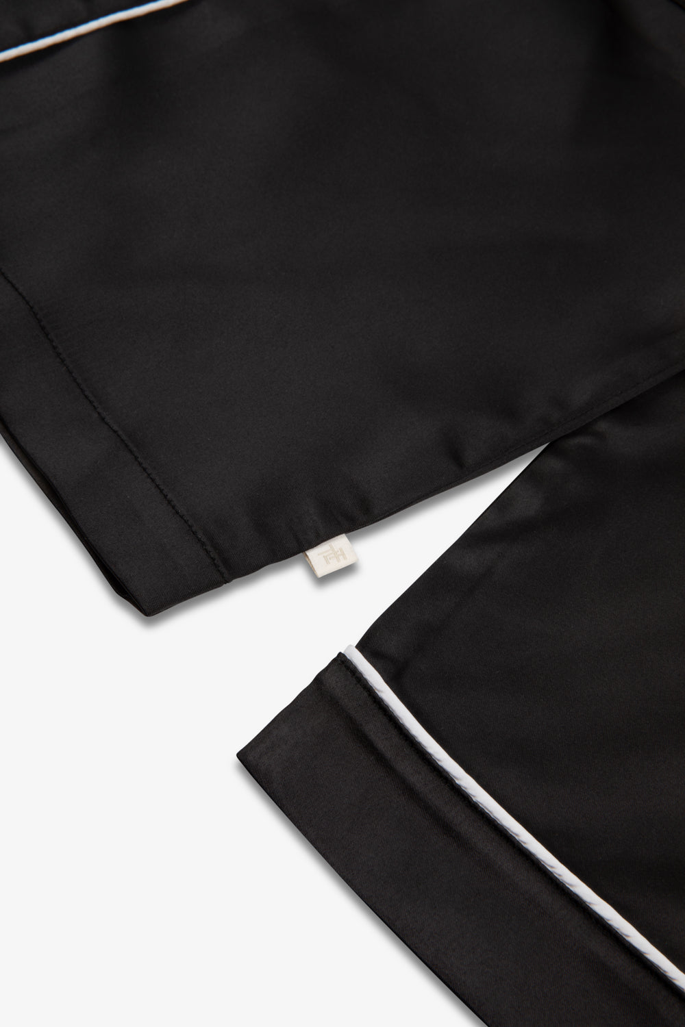 Black Satin Piped Button Through Pjs