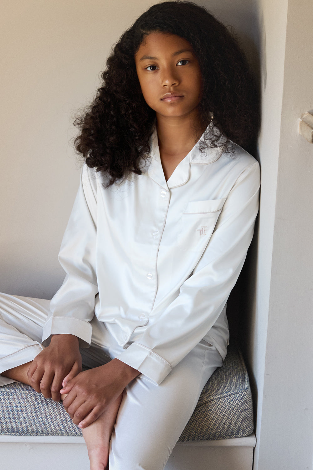 Cream Kids Satin Button Through Pjs