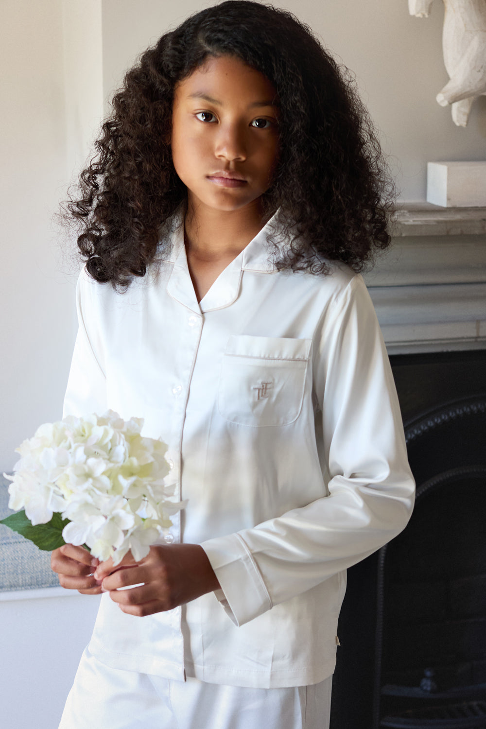 Cream Kids Satin Button Through Pjs
