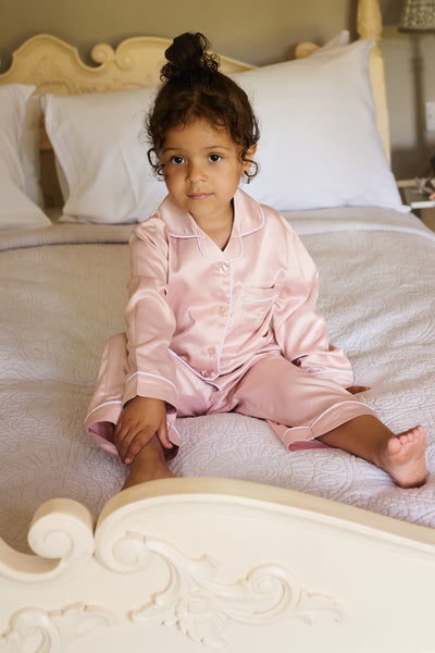 Dusky Pink Kids Satin Button Through Pjs