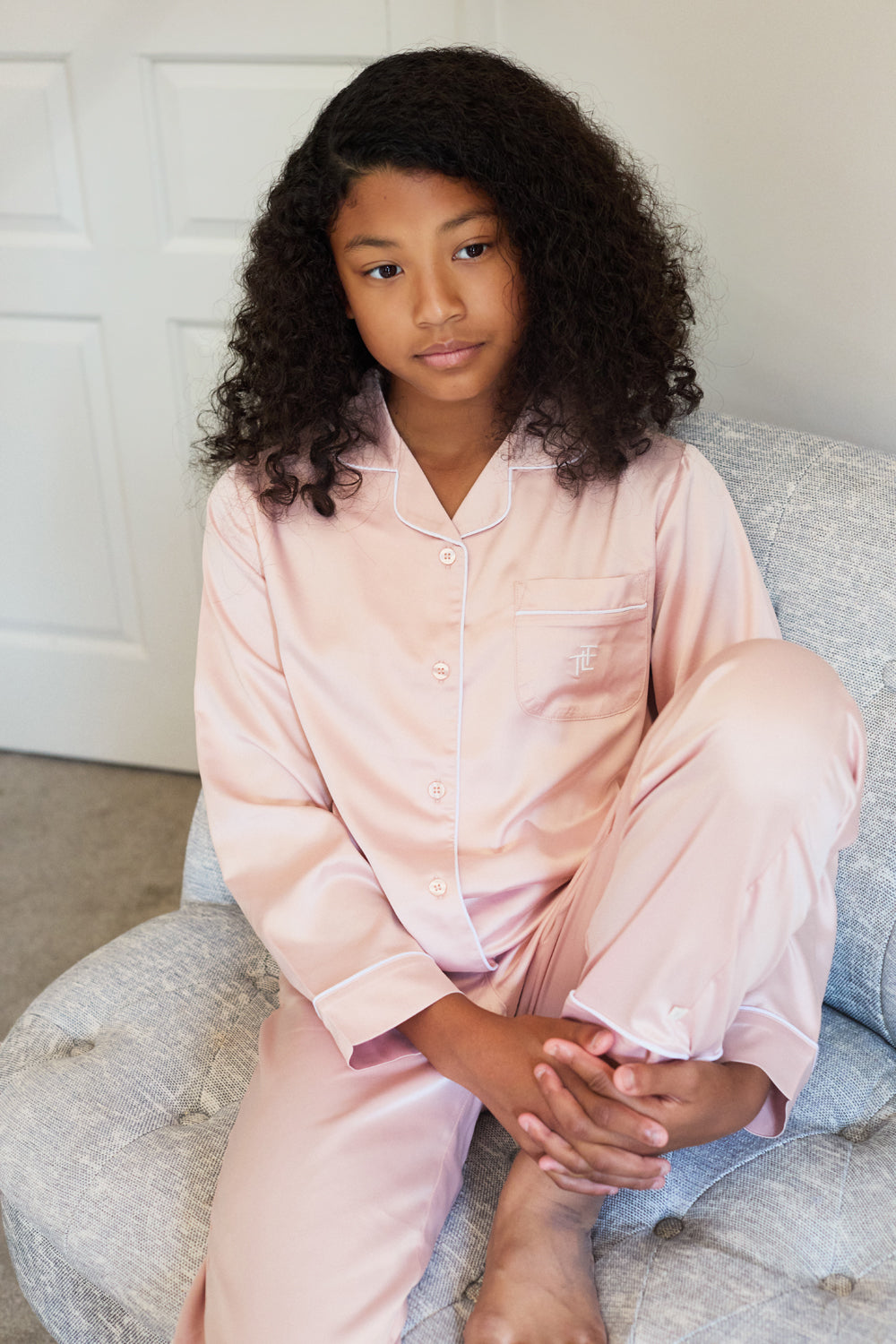 Dusky Pink Kids Satin Button Through Pjs