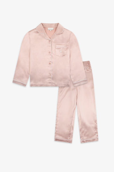 Dusky Pink Kids Satin Button Through Pjs