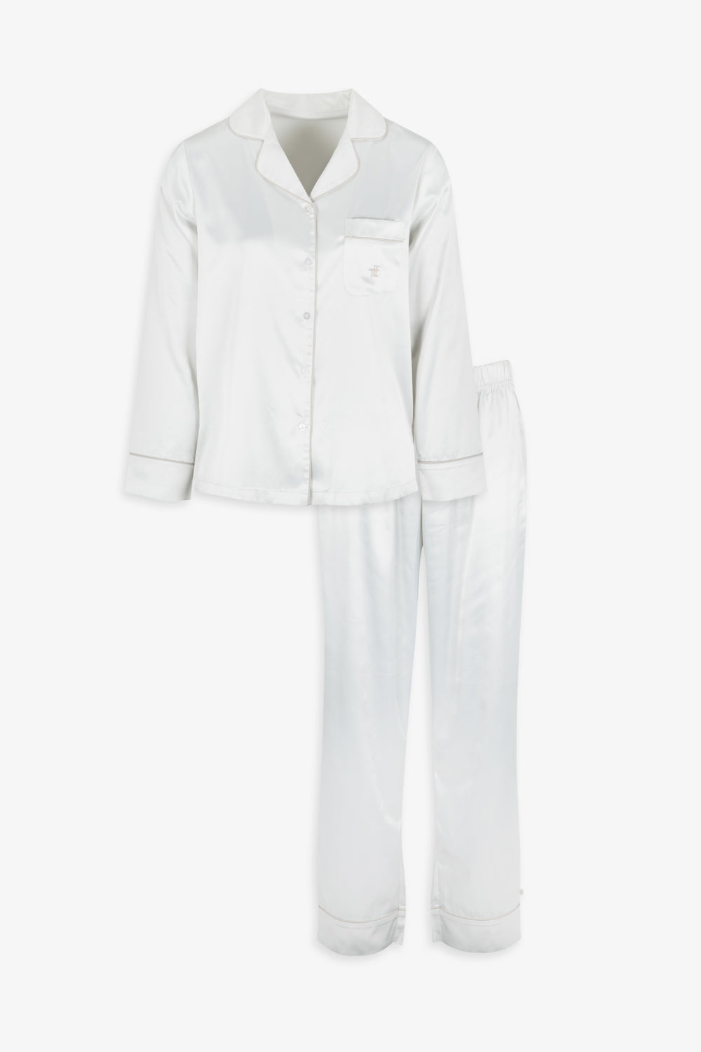 Cream Ladies Satin Piping Trim Button Through Pjs