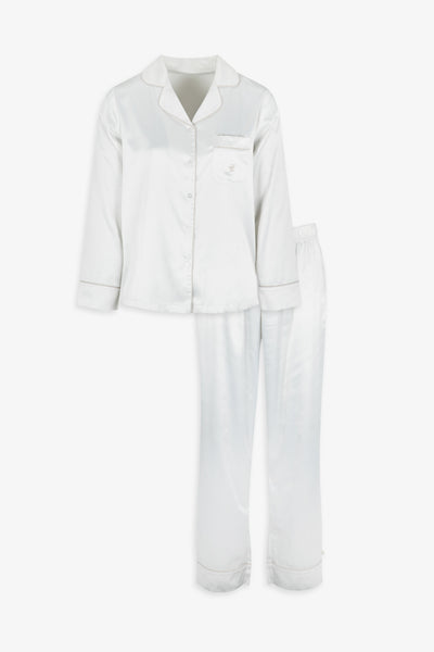 Cream Ladies Satin Piping Trim Button Through Pjs