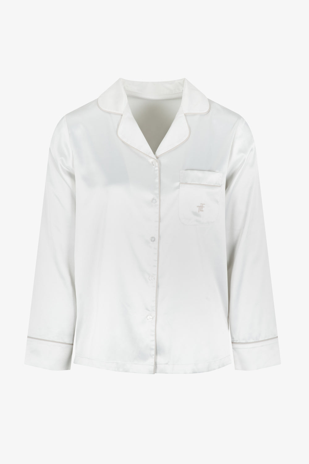 Cream Ladies Satin Piping Trim Button Through Pjs