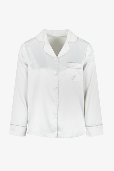 Cream Ladies Satin Piping Trim Button Through Pjs