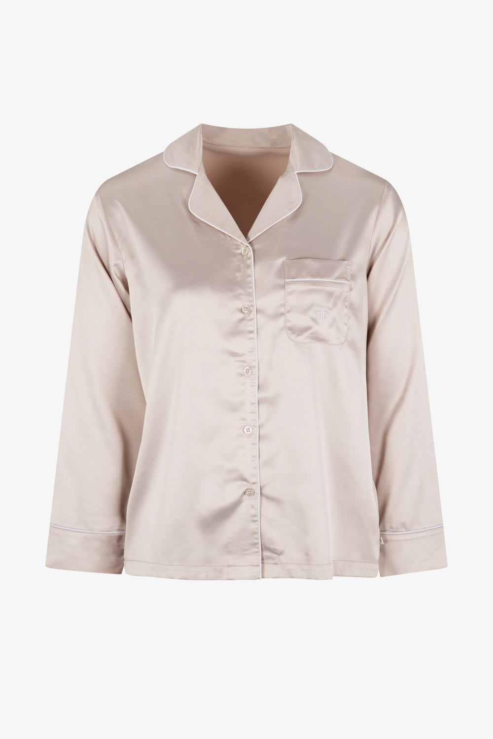Natural Satin Piped Button Through Pjs