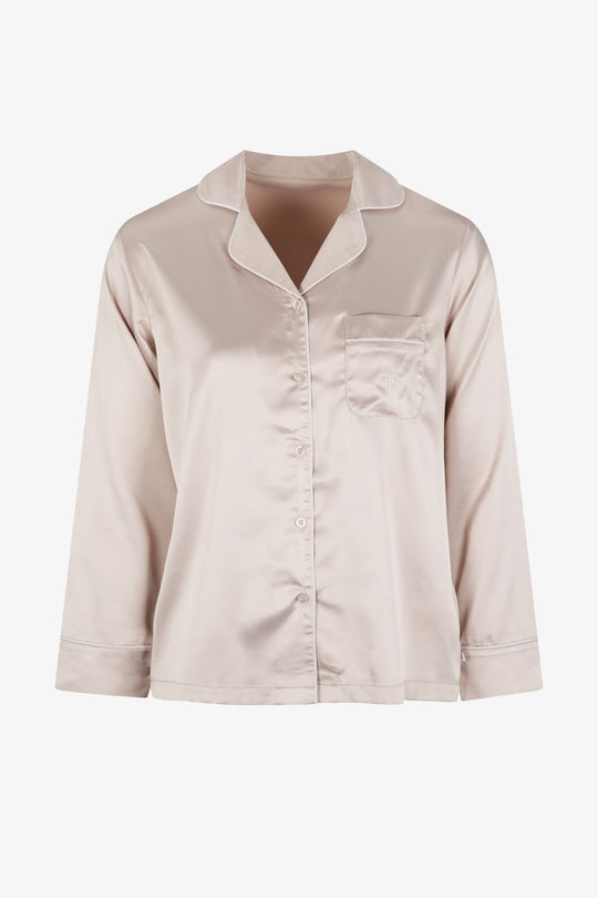Natural Satin Piped Button Through Pjs