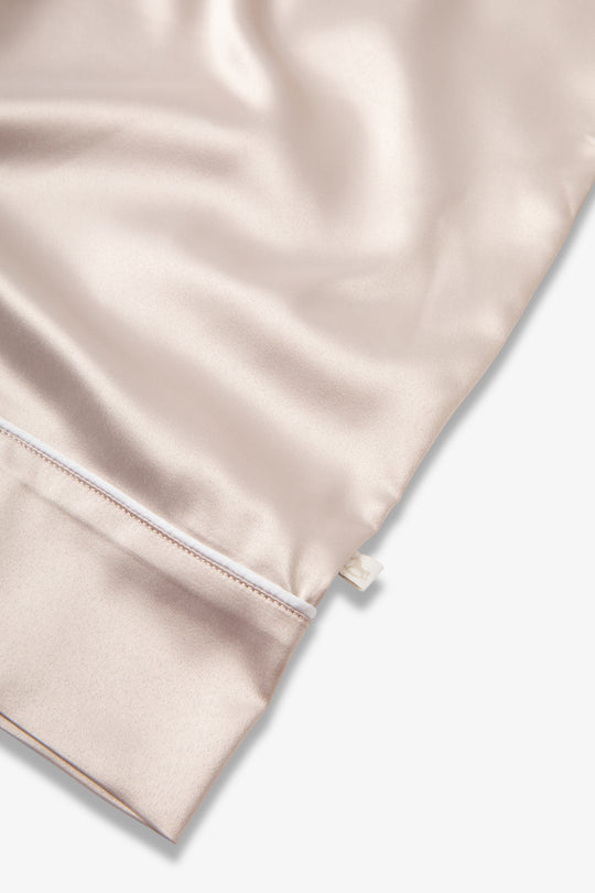 Natural Satin Piped Button Through Pjs