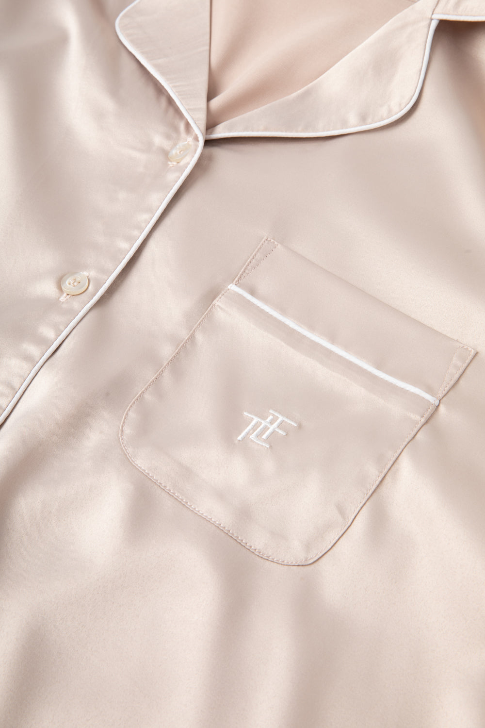 Natural Satin Piped Button Through Pjs