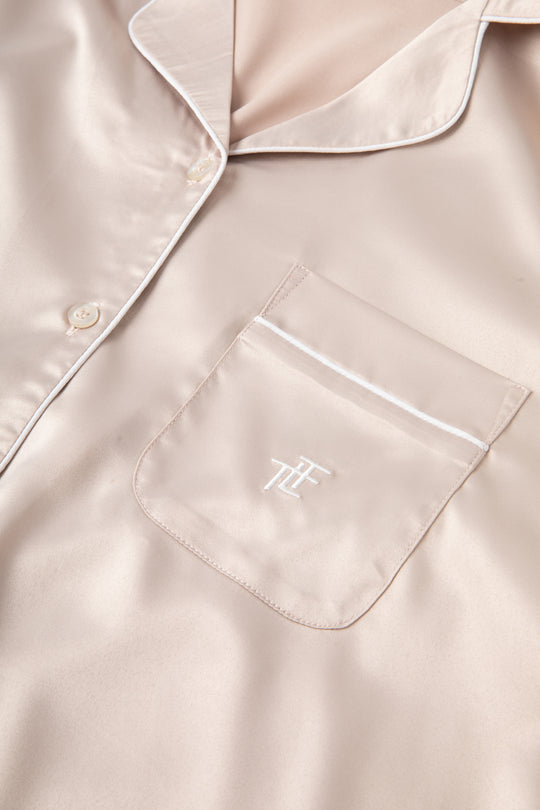 Natural Satin Piped Button Through Pjs